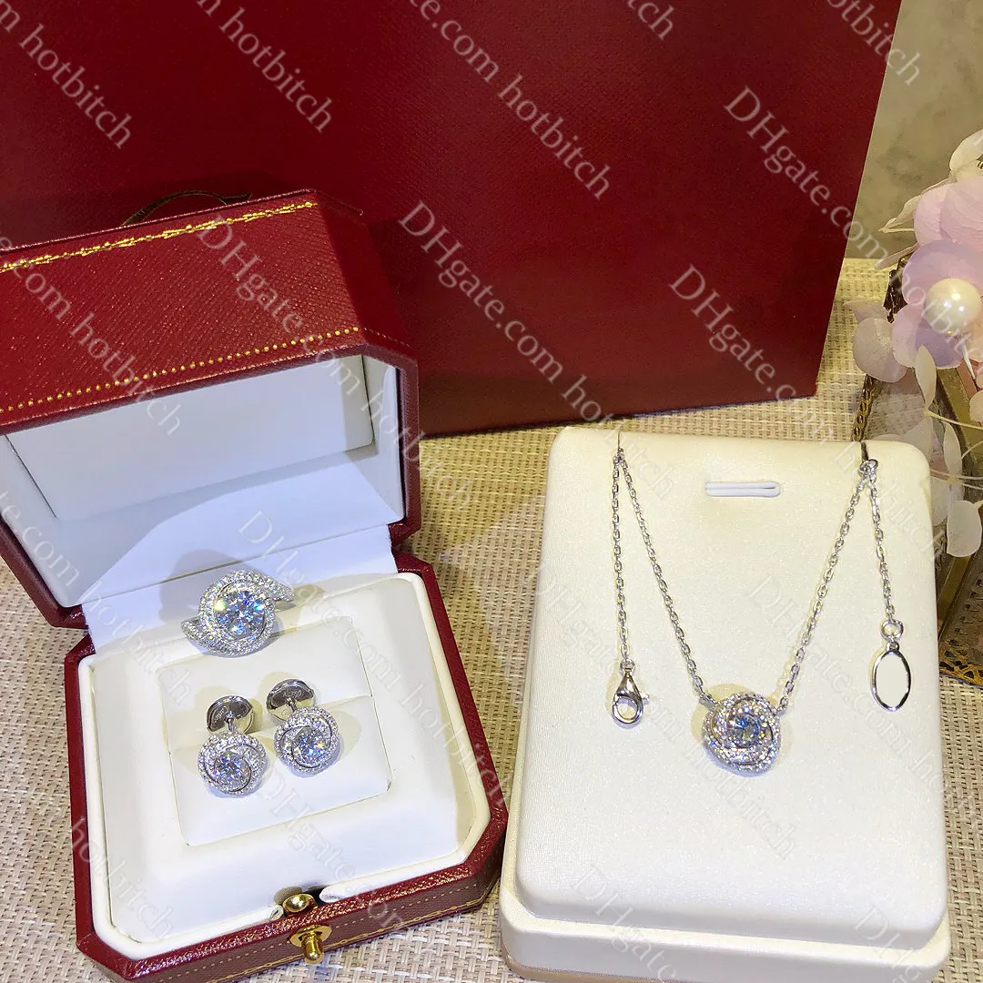 Yüksek kaliteli bayan mücevher tasarımcısı elmas yüzükler kadınlar klasik 925 gümüş nişan yüzüğü zarif düğün kolye takı seti sevgililer hediyesi