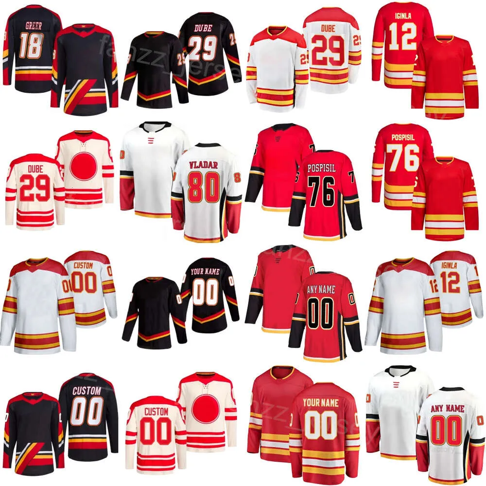 Team Hockey 18 AJ Greer Jerseys Kids Men Women 80 Dan Vladar 12 Jarome Iginla 76 Martin Pospisil 17 Yegor Sharangovich 47 Connor Zary 29 Dillon Dube 28 Elias Lindholm