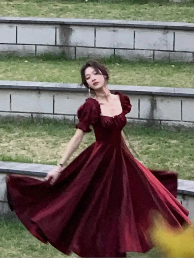 Vintage Burgundy A-line evening dress for Women - Elegant Prom, Graduation & Casual Wear
