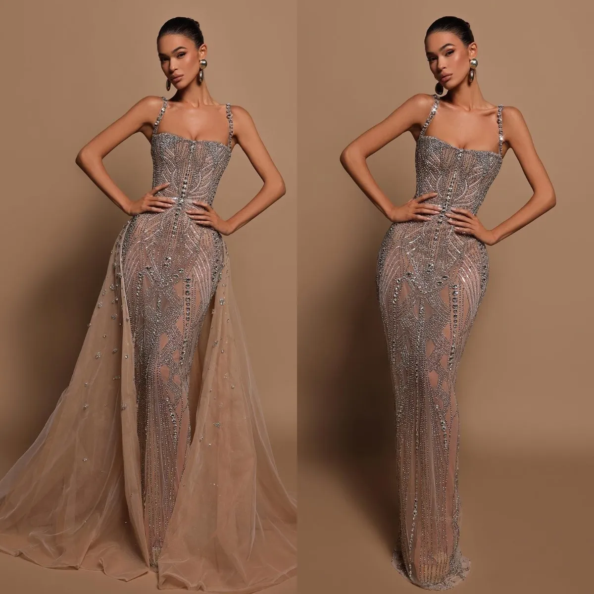 CAMPARE Crystal Mermaid Evening Elegante Sinestone Cinghies illuso Abito da ballo da ballo per overskirt staccabile abiti lunghi per OCN speciali