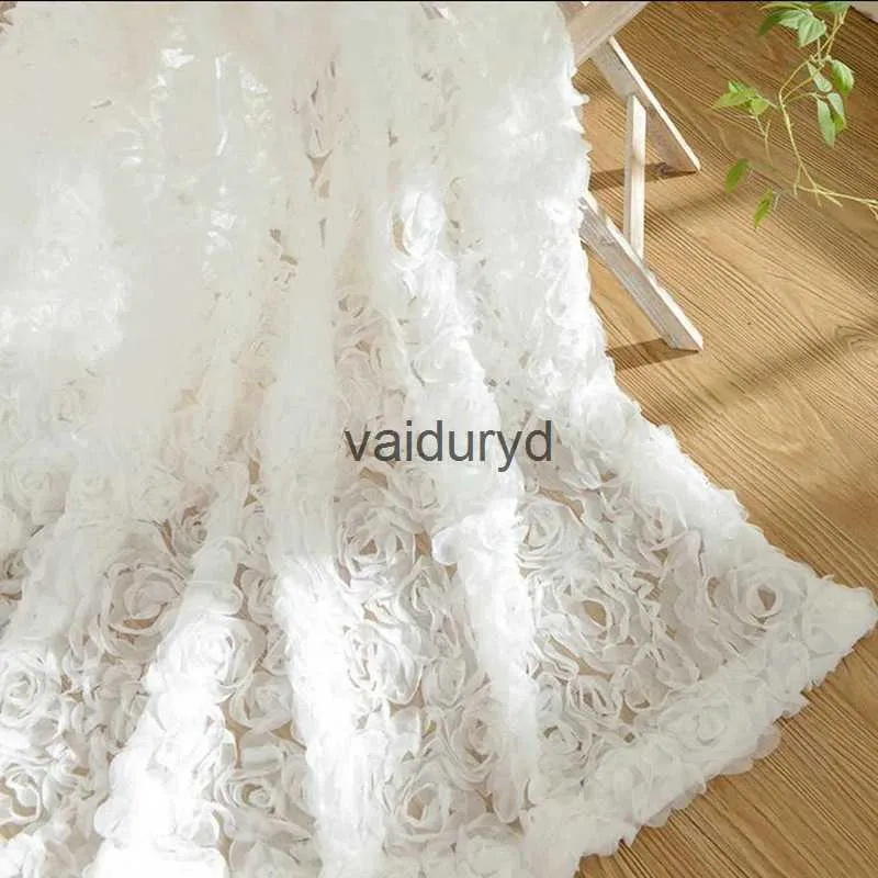 Rideau coréen créatif dentelle blanche 3D Rose rideaux Voile personnalisé écrans de fenêtre pour mariage salon chambre fenêtre française Tendevaiduryd
