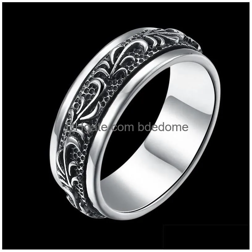 Band Ringen Sterling Sier Mannen Ringen Draaien Carving Bloem Gothic Vintage Rock Uni Punk Ring Voor Vrouwen Party Fijne Sieraden 729 Z2 Drop D Dhe1K