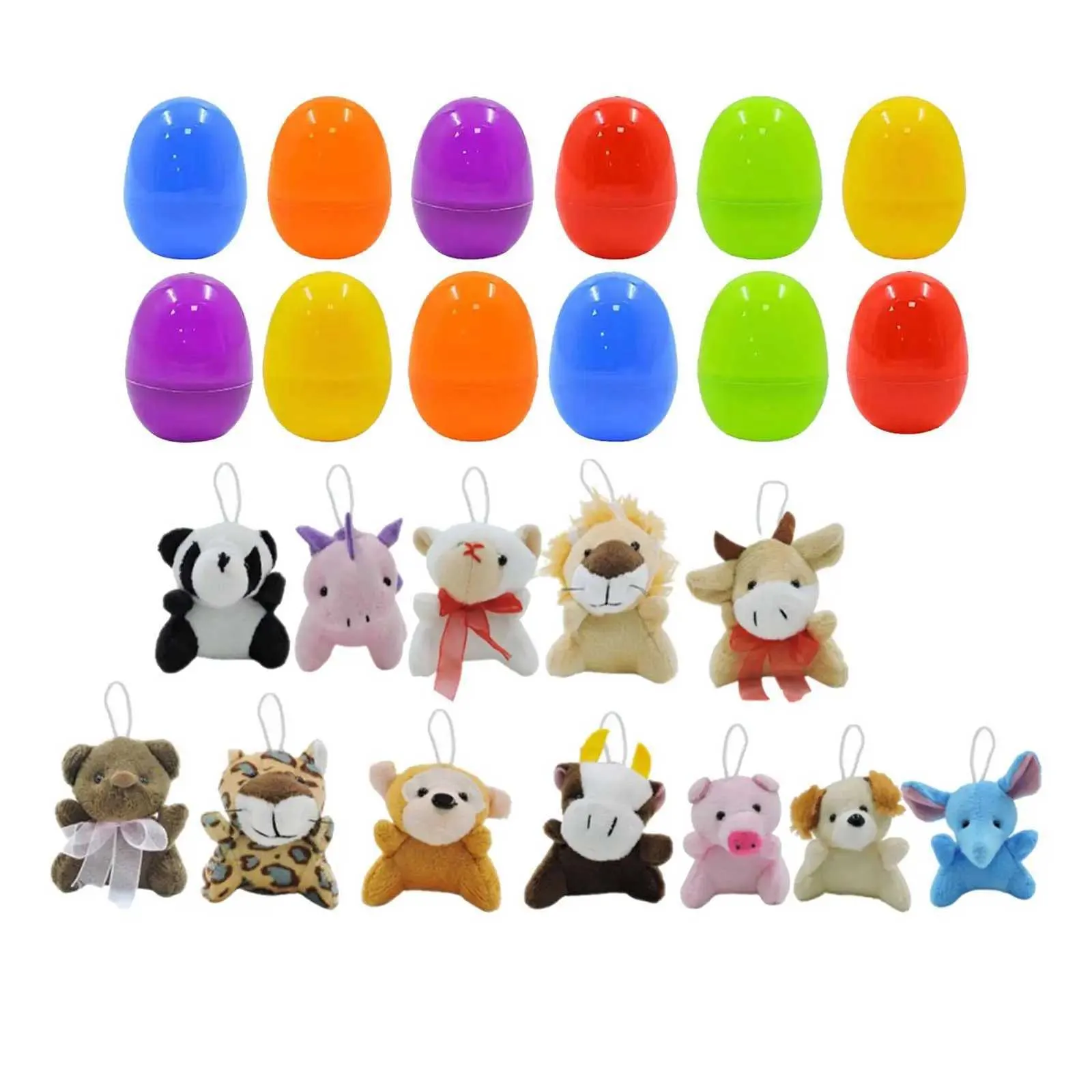 12x Easter Eggs Filled Mini Plush Animal Toy for Kid Gifts Carnival Prizes