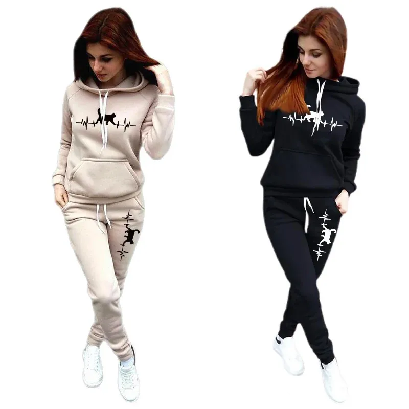 Kadın eşofman iki parçalı kış sıcak hoodiespants kazak sweatshirtler kadın jogging kadın giyim spor takım elbise kıyafetleri 240115