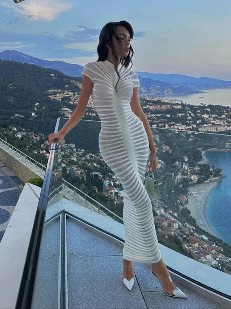 Bodycon Knitted Dress Sexy Party Evening Maxi Dress For Women White See Through From Pong02 14.73 DHgate.Com