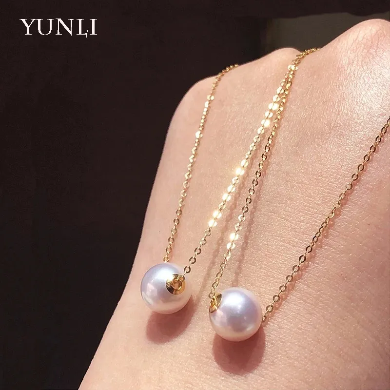 Yunli Natural Freshwater Pearl Pendant Necklace Real 18K Gold AU750チェーン