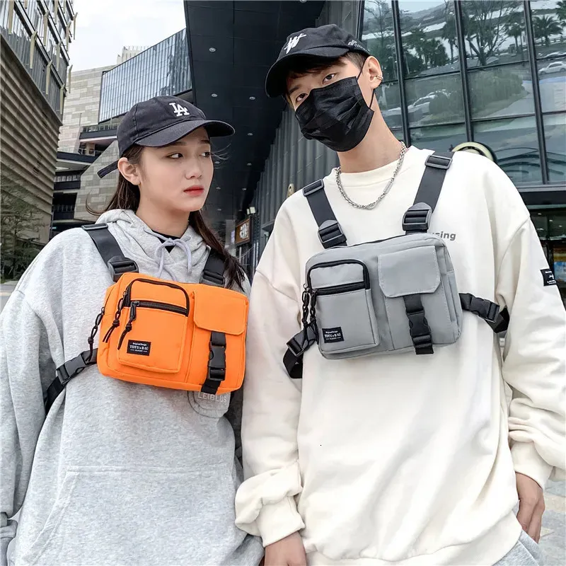 Multifunctional Orange Black Gray Multi-pockets Techwear Vest Bag Men Women Outdoor Tactical Chest Bag Backpack 240115