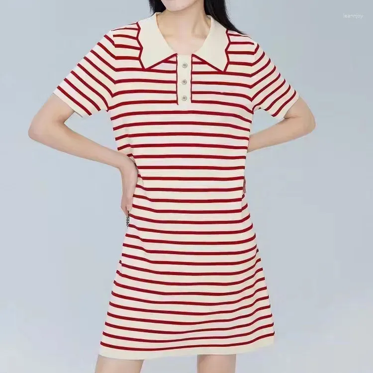 カジュアルドレスコントラストカラー女性のためのカラーストライプニットドレス2024韓国スタイルルーズスリミングポロカラーストライプ長