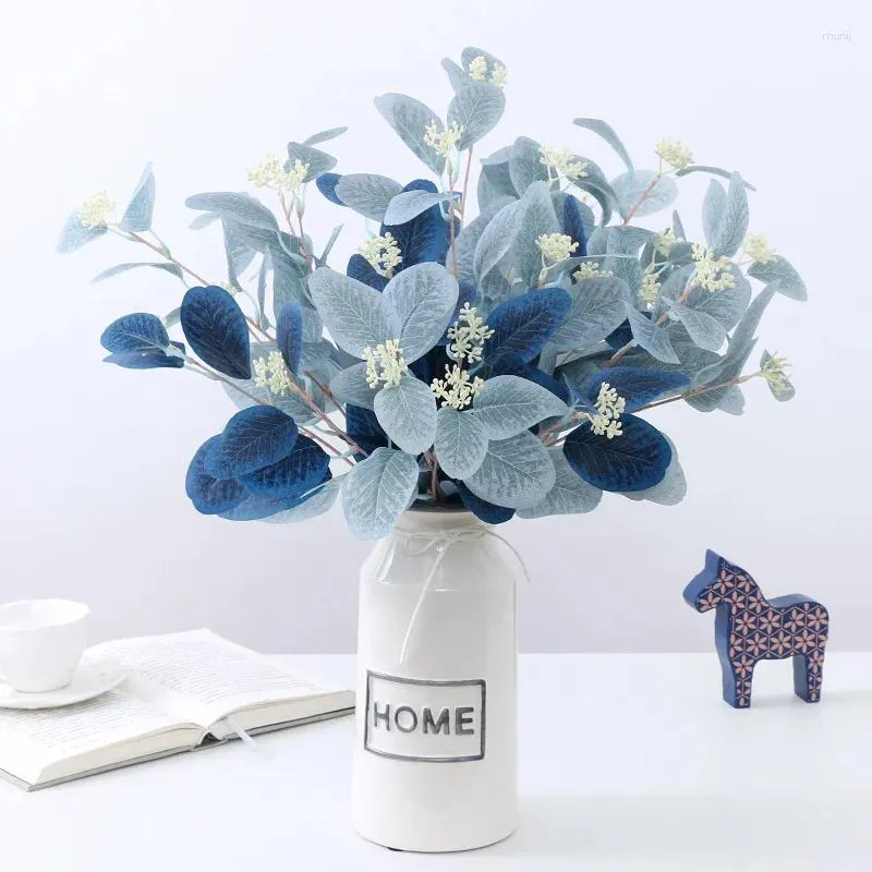 Decoratieve bloemen Home Art DIY Blauw Roze Eucalyptusblad Kids Boy Doop Party Favor Plastic Plant Huwelijksverjaardag Decor Kunstmatig