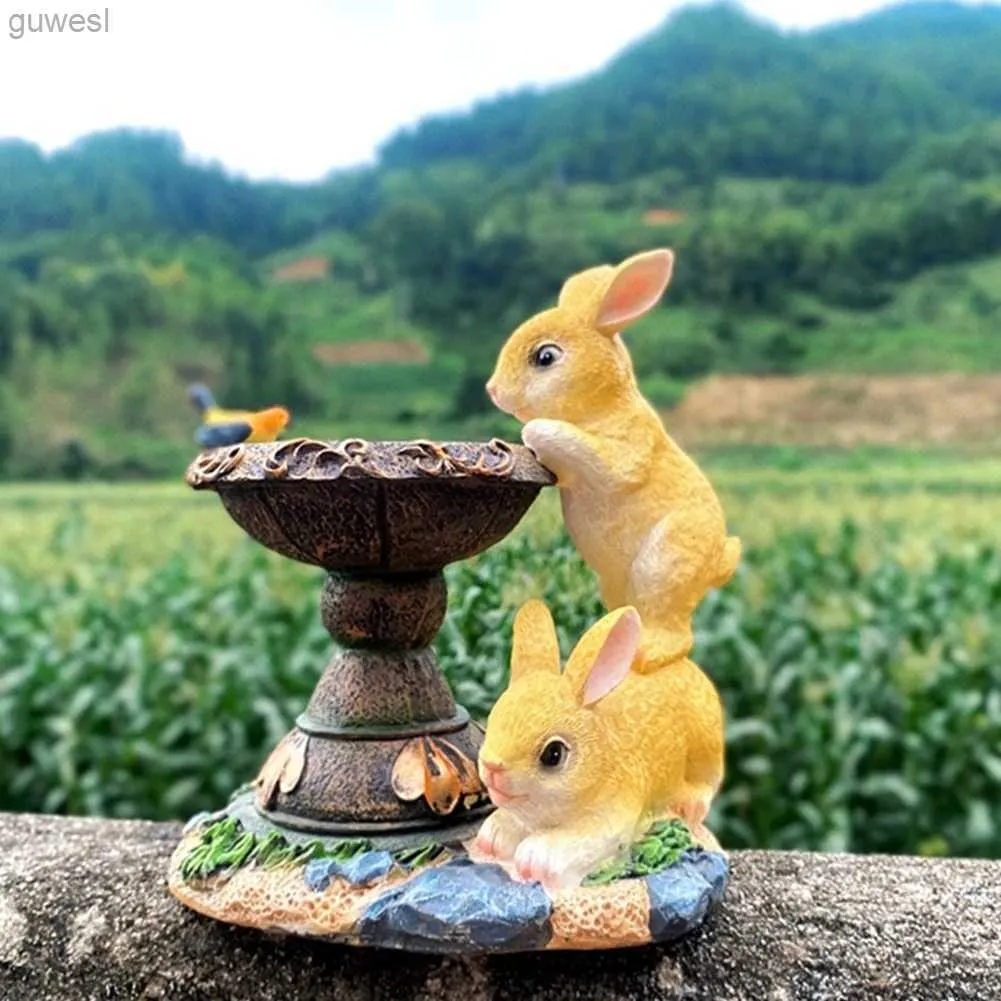 Lâmpadas de gramado Resina Coelho Criativo Lâmpada Solar Estátua Resina Luz Solar Coelho Estátuas de Jardim Resina Animal Luzes de Jardim para Quintal Varanda Gramado YQ240116