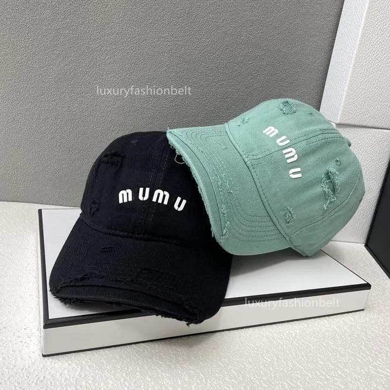 MIUI Top Designer Women Baseball Cap Men Summer Sun Sun Retro Retro Tide Hole Jean Ball Caps Calidad Femenina Femenina Polo Sombrero Al por mayor