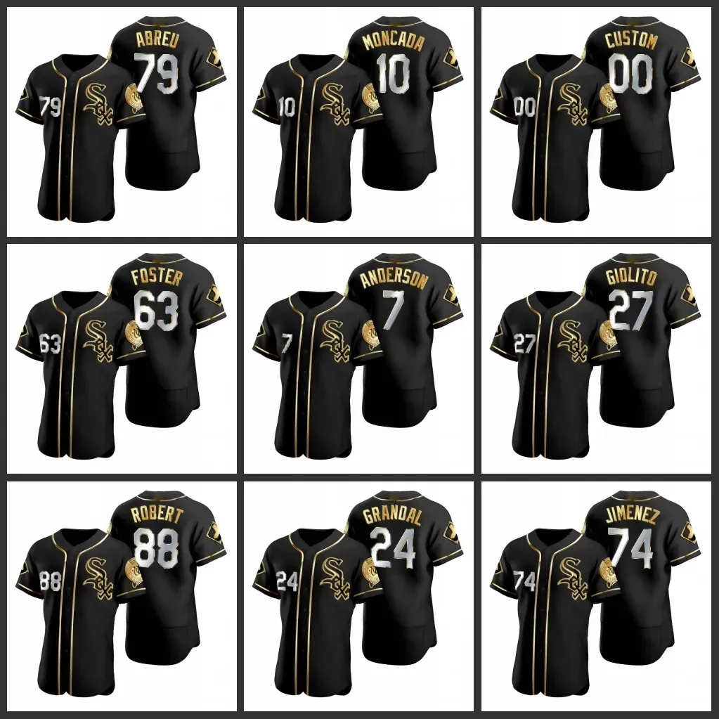 Chicago''White''Sox''Men crianças Eloy Jimenez Tim Anderson Yoan Moncada Jose Abreu Lucas Giolito Mulheres Juventude Personalizado Preto Golden Edition Authentic Jersey