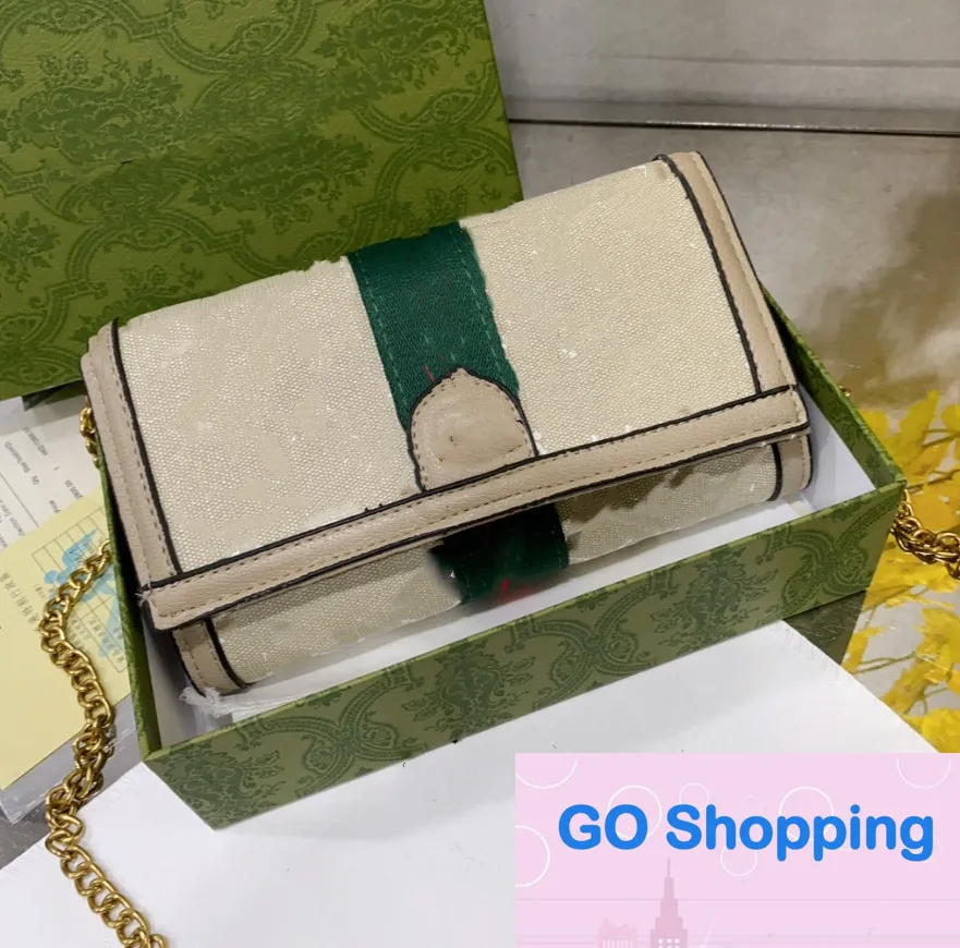 High-end Chain Bag Golden Push-in Lock Clutch Classic Printing Long Wallet for Women