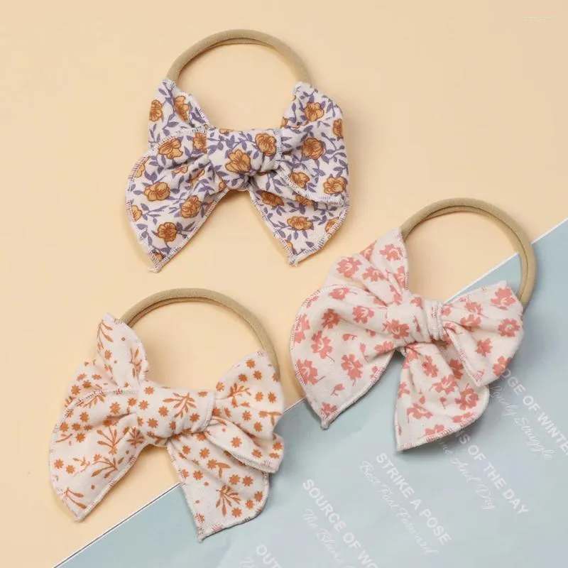 Hair Accessories Print Bow Bands For Girl Elastic Rubber Soft Nylon Ties Born Baby Bowknot Headwear Children's