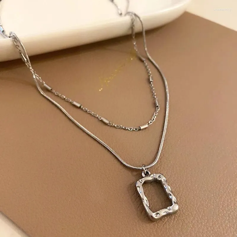 Pendant Necklaces U-Magical Design Double-Layer Irregular Square Geometrical Necklace For Women Metal Chain Hollow Retro Jewelry