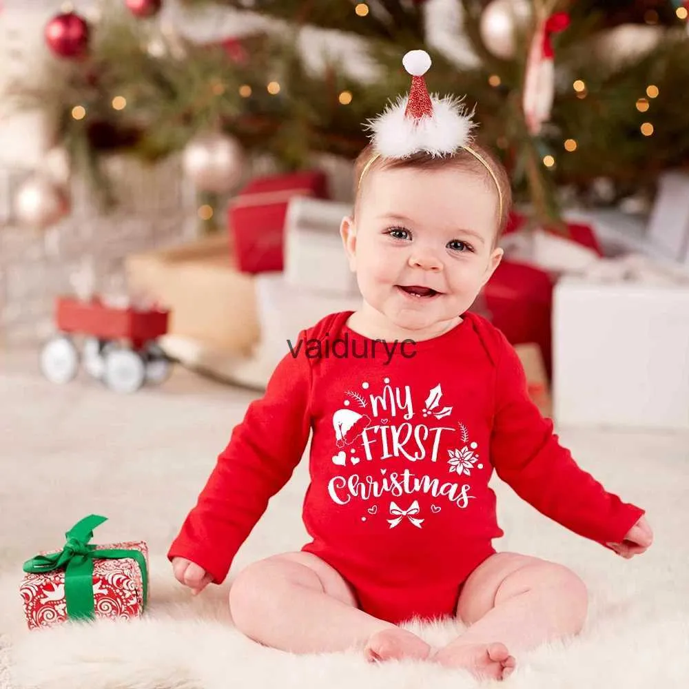 Romper appena nato primo natalizio per bambini in cotone ridotto per neonati ragazze unisex unisex a maniche lunghe tutela per salsa per tute per un po 'di Natale H240508