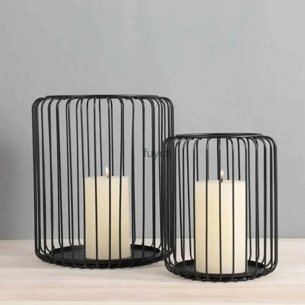 Candle Holders 2PC Candlestick Black Retro Metal Wrought Iron Wire Lantern Candlestick Candle Ornaments Home Decoration Wedding Decoration YQ240116