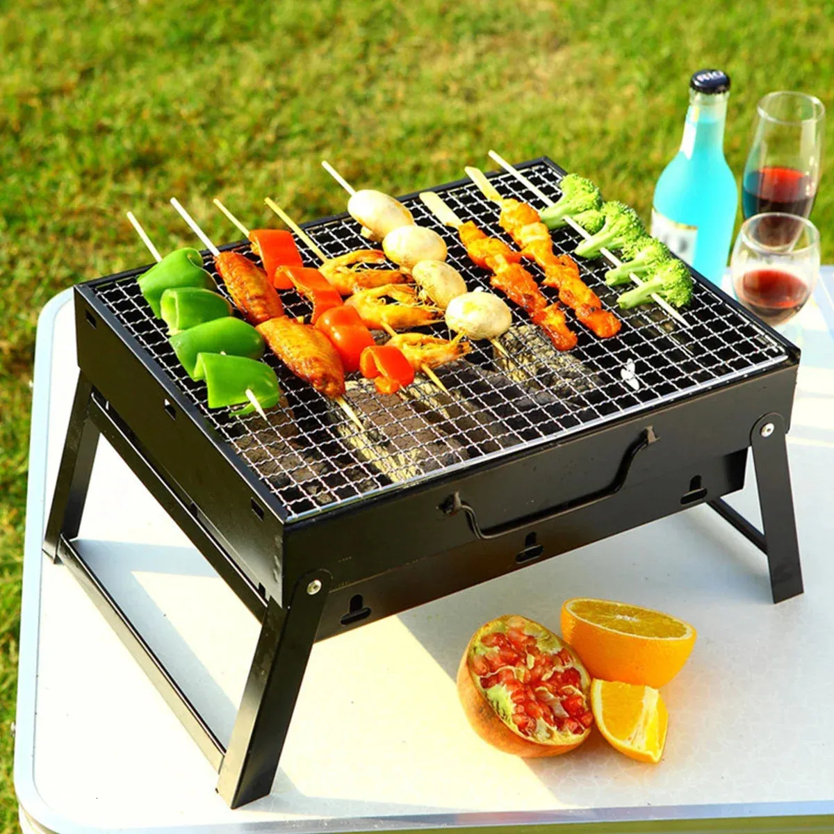 Barbecue Grill Portable Foldable Stainless Steel Wood Burning BBQ Stoves for Outdoor Camping Cooking Grills 240116
