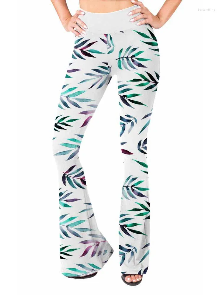 Pantaloni da donna Primavera e Autunno Stampa 3D Pantaloni svasati elasticizzati con fondo a campana Pantaloni da donna Slim a vita alta Moda Pantalones Stre