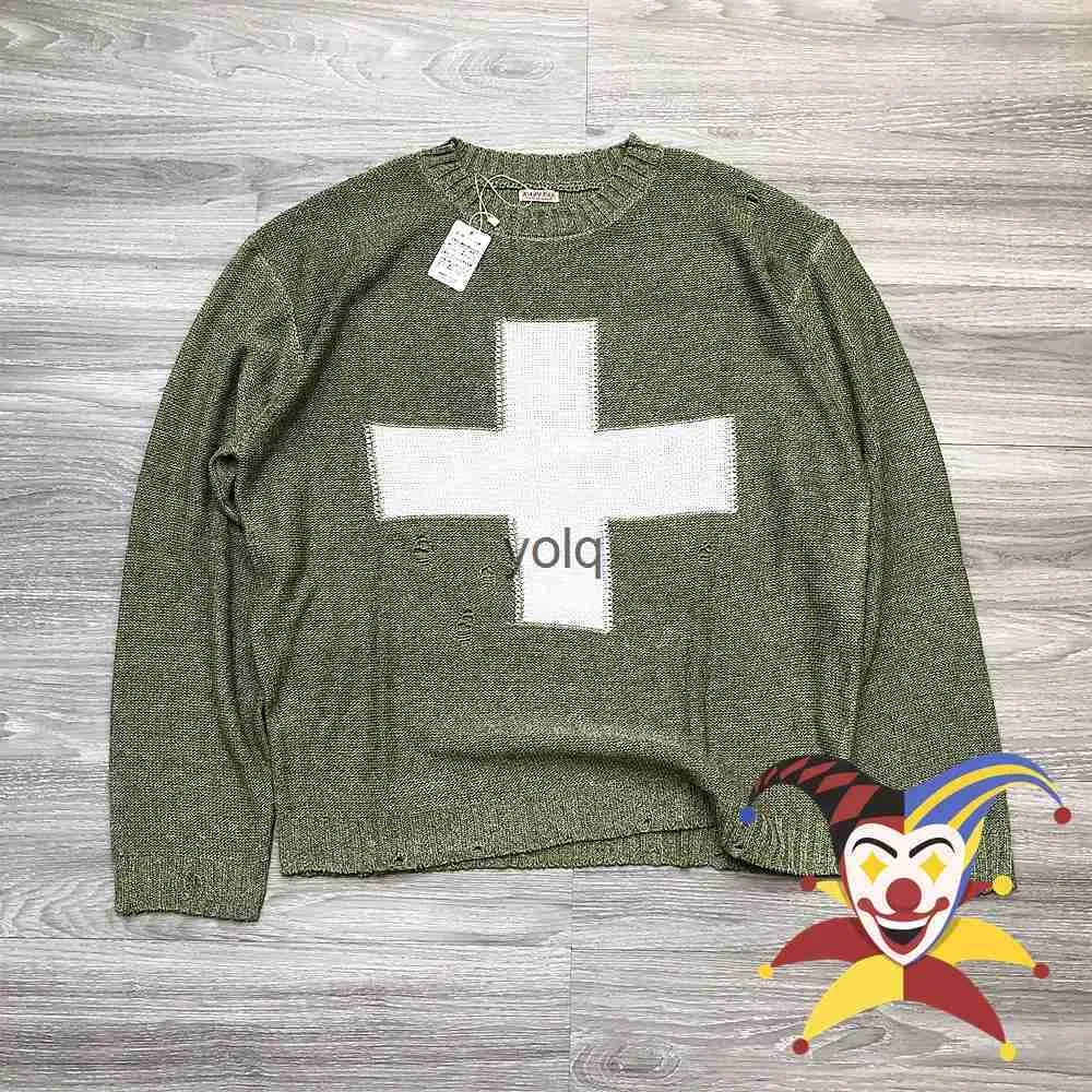 Maglioni da uomo Verde KAPITAL Maglione Uomo Donna Foro Croce Modello Maglieria Abbigliamento Felpesyolq