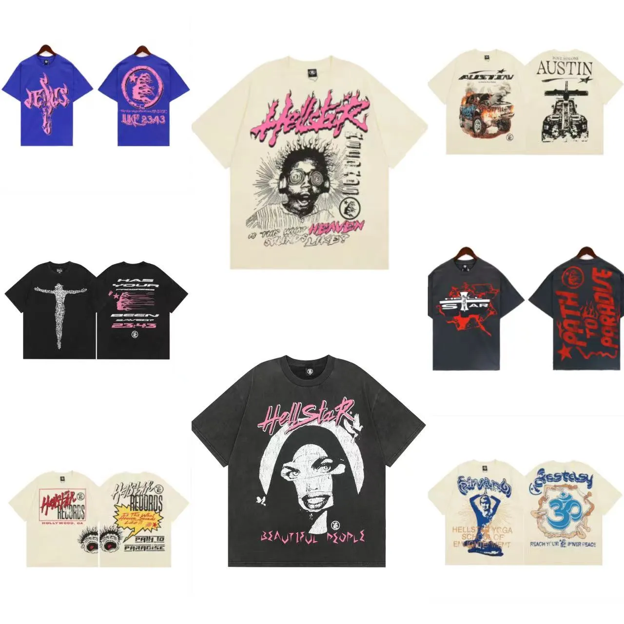 2024 American Fashion Brand Hellstar Shirt Abstract Body Adopts Fun Print Vintage Hochwertige Doppel-Baumwoll-Designer-Ärmel-T-Shirts