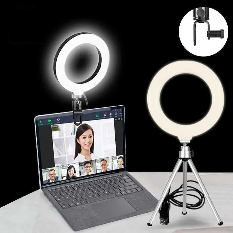 Selfie Lights Computador Ring Light Streaming com suporte de montagem em mesa-16cm Desktop LED Circle Light 1/4 Thread Ball Head para telefone / webcam / câmeraL240116