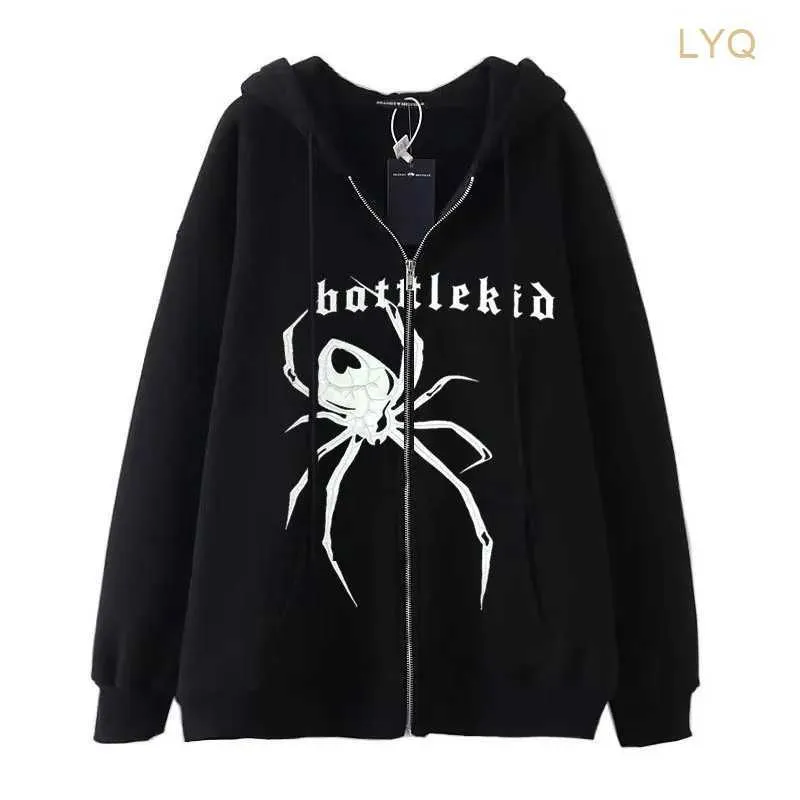 Sweat-shirts de haute qualité gothique Ins énorme araignée Y2K fermeture éclair sweat à capuche pour femme unisexe ample surdimensionné Harajuk HighStreet Streetwear