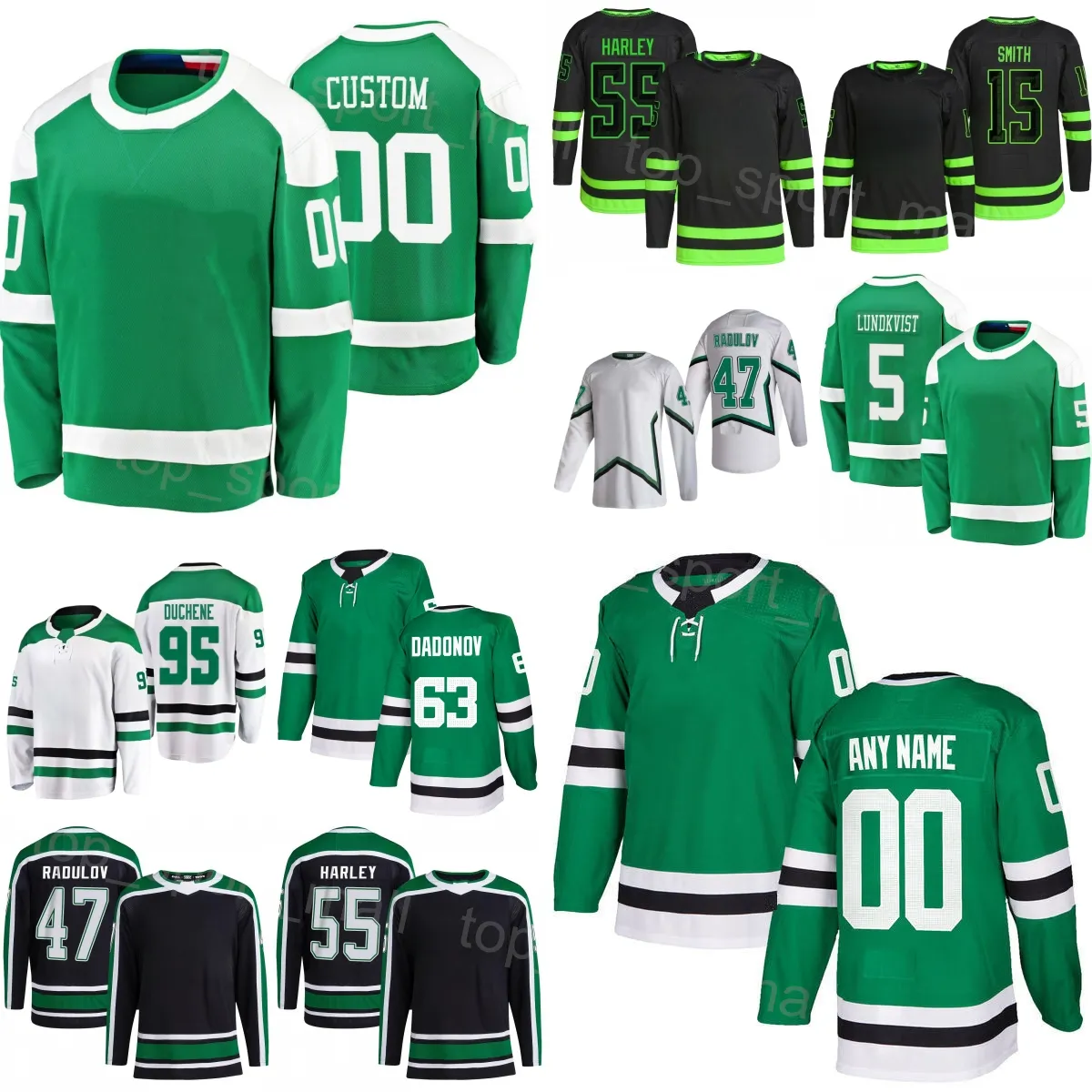 Femme Jeune Homme Hockey 95 Matt Duchene Jerseys 47 Radulov 55 Thomas Harley 63 Evgenii Dadonov 5 Nils Lundkvist 15 Craig Smith 24 Roope Hintz Couleur Noir Vert Blanc