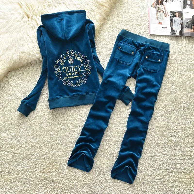 Women Velvet Tracksuit Womens Brand Velour Suit Two Piece Set
