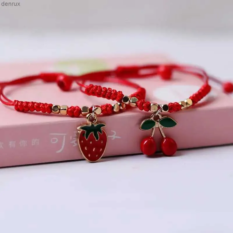 Bracelets à breloques tissés à la main, fraises et cerises, bijoux d'amitié en corde rouge pour filles, accessoires pendentif de fruits sucrés, cadeaux de mode