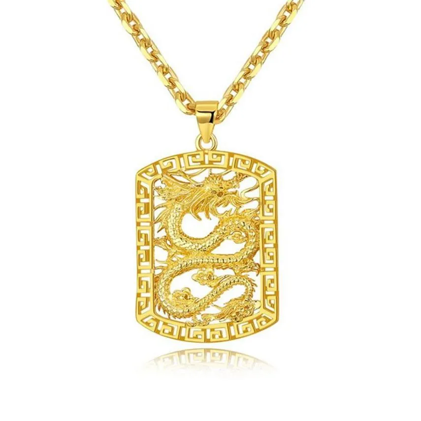 Collier pendentif motif Dragon volant, chaîne en or jaune 18 carats, solide, beau cadeau pour hommes, déclaration, bijoux 265e