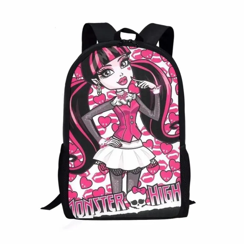 Sacs 2023 New Monster High 3D Print Pattern Sac à école pour enfants Jeunes sacs décontractés Sacs pour enfants Backpack Teens Schoolbags Mochila