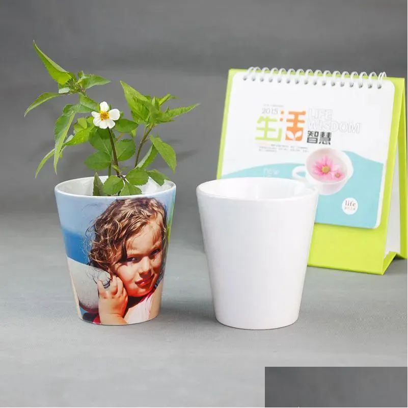 12Oz Sublimation Ceramic Flower Pots Heat Press White Graden Gome Decoration Plant Pot Drop Delivery Dhjw0