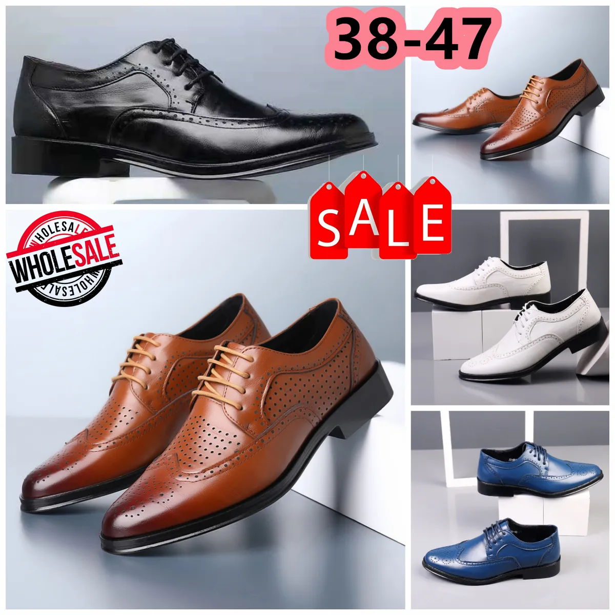 Designers skor casual skor mans blå bruna läderskor pekade tå bankettdräkt mans affärs häl 38-47 euro