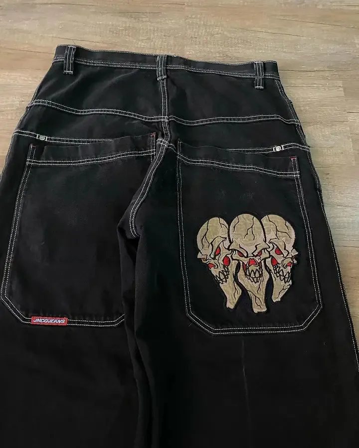 Hip Hop Jeans Skull Embroidered Baggy Jeans, Mens From Pong02