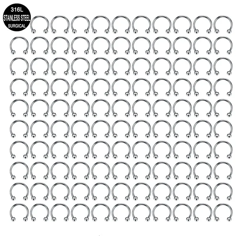 Partihandel 100st/Lot Steel Nose Ring Hoop NOSTRIL Piercing Septum Ring Horseshoe Fake Nos Ring Body Jewelry 16g 12mm 240116