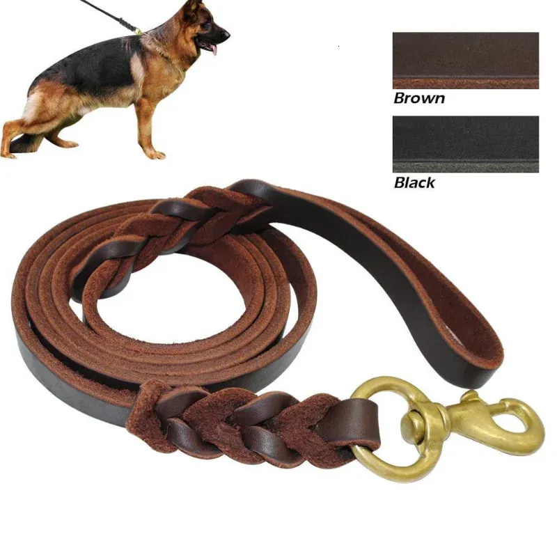 Genuine Leather Dog Leash Dogs Long Leashes Braided Pet Walking Training Leads Brown Black Colors for Medium Large 240115