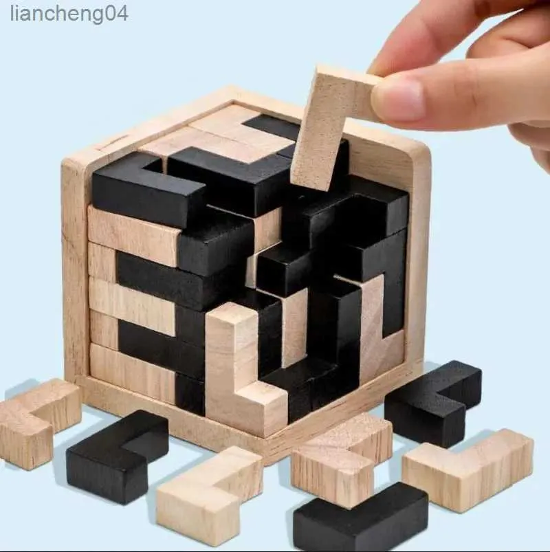 Childrens 3D Puzzles Wooden Luban Lock Cube Interlocking Brain Teaser ...