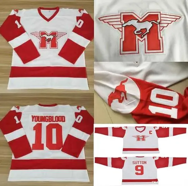 10 Dean Youngblood Hamilton Mustangs Maglie da hockey 9 SUTTON Moive Bianco Rosso Tutte le uniformi da uomo Stiched Spedizione veloce