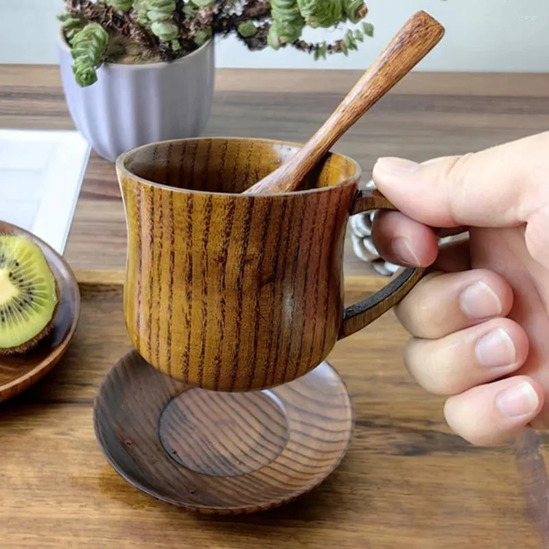 Ensembles de vaisselle 1 ensemble tasse à lait en bois tasse à café décorative avec soucoupe cuillère