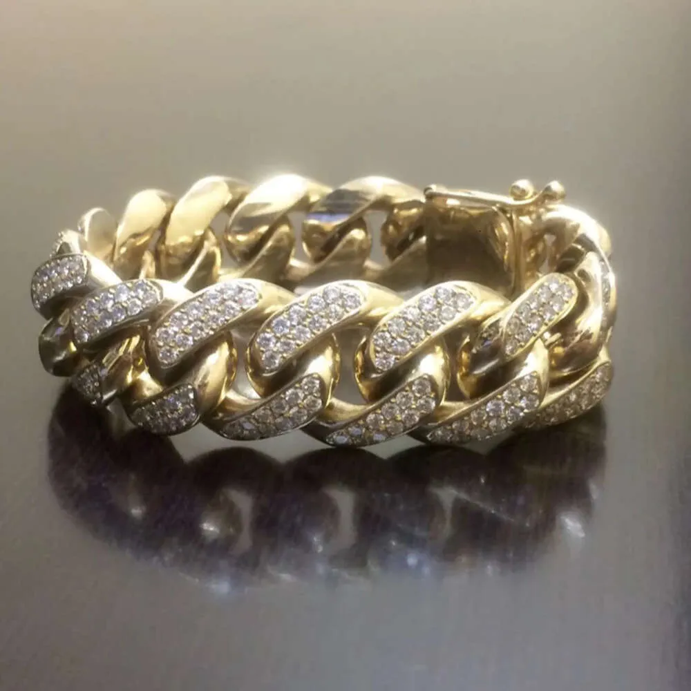 14K Yellow Gold Cuban Moissanite Diamond Link Bracelet For Men Anniversary Gift