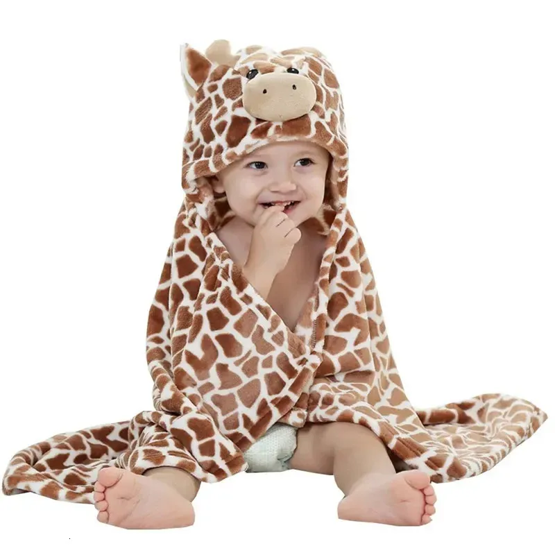 Giraffe Bear Shaped Baby Hooded Bathrobe Soft Infant born Bath Towel Blanket 240116