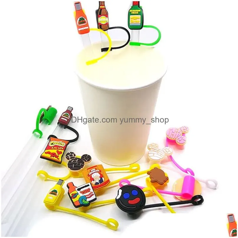 custom mexican style soft silicone straw toppers accessories cover charms reusable splash proof drinking dust plug decorative 8mm straw