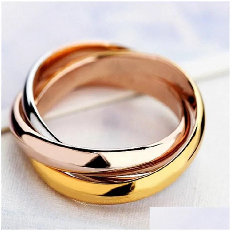 Band Rings 2021 New Style Classic 3 Rounds Ring Sets Women Stainless Steel Wedding Engagement Female Finger Jewelry Never Fade 1588 Q Dhjsh
