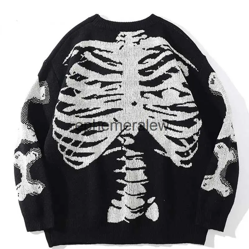 Men's Sweaters Autumn and winter new trendy brand men skull round neck long-sleeved sweater fashion couple loose pullover retro Y2kephemeralew