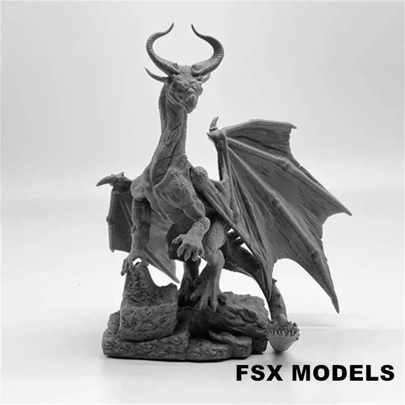 Höhe: 15 cm, Blick denkender Drache, Kunstharzmodell, Fantasy-Figuren, Modellbausatz, unbemalte Figuren, Miniaturkollektion 240116