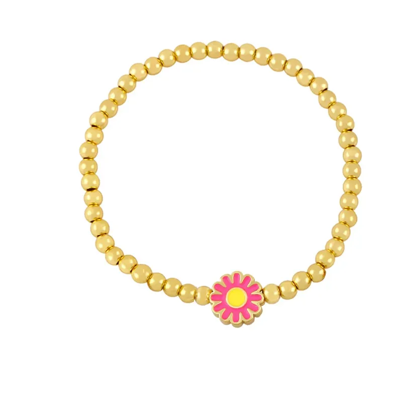 Armbänder, zartes Neon-Emaille-Charm, Gänseblümchen-Blumen-Stretch-Armband, vergoldetes Kupfer, Perlen, elastische Kette, für Damen und Mädchen, Party-Schmuckgeschenk