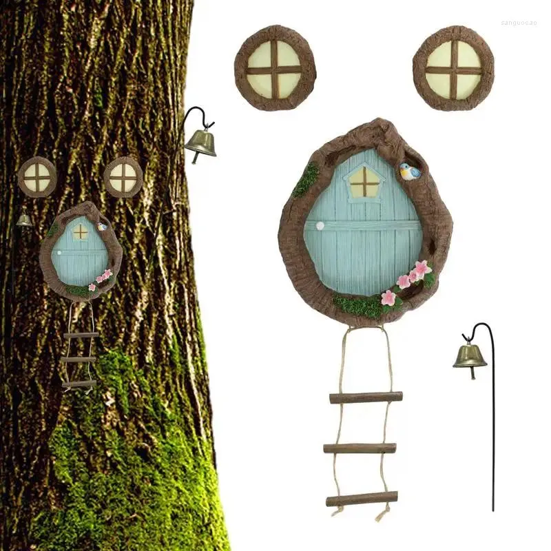 Décorations de jardin ouvrant la porte et la fenêtre de la fée, décor d'arbre de cabine pour les fées scintillantes, cour de pelouse endormie
