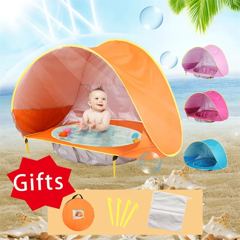 Baby strand tält bärbar skugga pool uv skydd sol skydd för spädbarn utomhus leksaker barn simning pool lek hus tält leksaker 240115