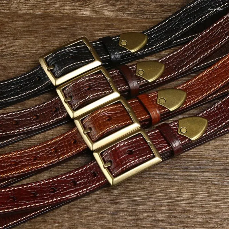 Cinture Western addensato retrò in pelle di mucca modello albero fibbia ad ardiglione in rame cintura da uomo linea di moda design regalo autentico